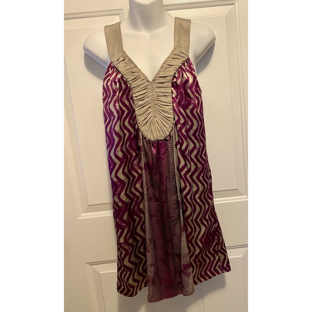 Banana Republic 100% Silk Dress Purple Gold Sleeveless Small Petite Women's